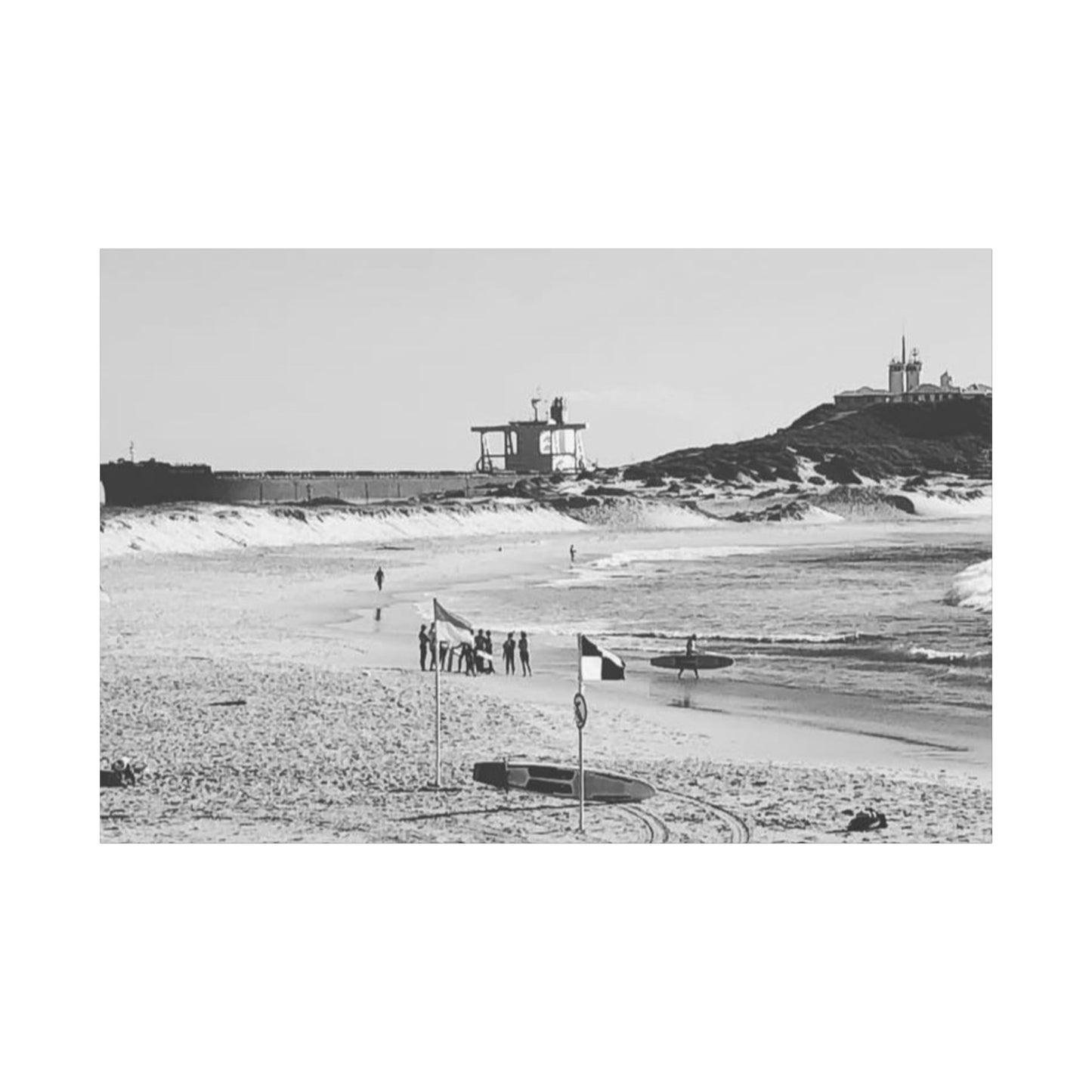 Nobbys Line-Up – Black & White Coastal Canvas
