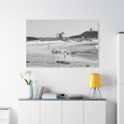 Nobbys Line-Up – Black & White Coastal Canvas