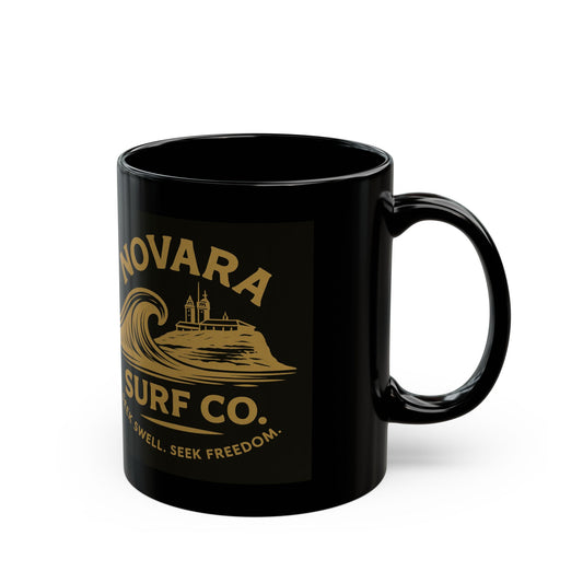Novara “Deep Tide” Black Mug – Vintage Wave Coffee Cup