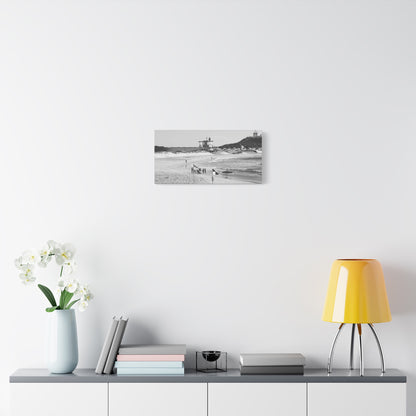 Nobbys Line-Up – Black & White Coastal Canvas