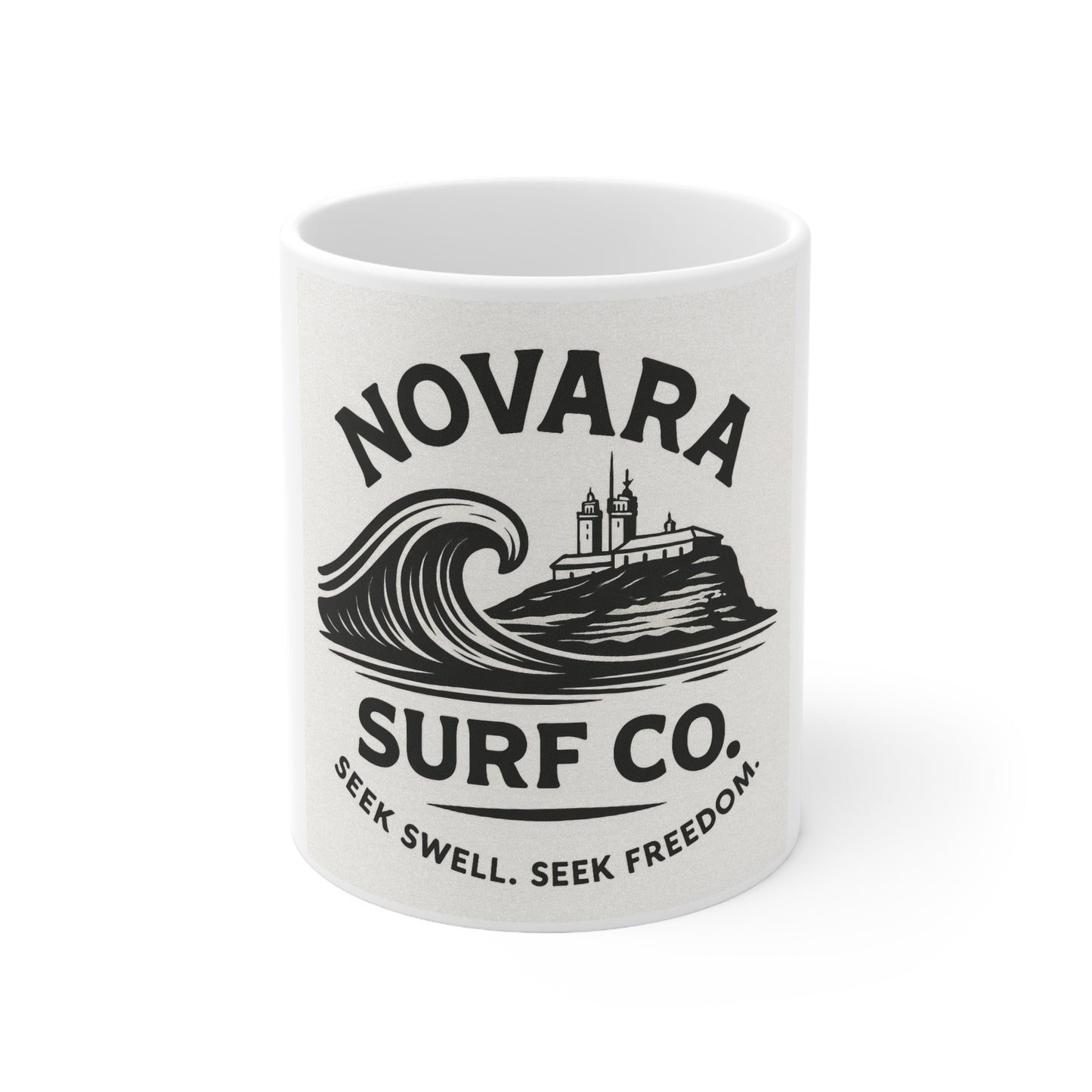 Novara Surf Co. “Classic Coastline” Ceramic Mug – Seek Swell, Seek Freedom