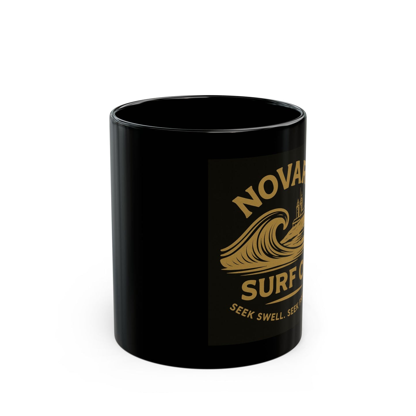 Novara “Deep Tide” Black Mug – Vintage Wave Coffee Cup