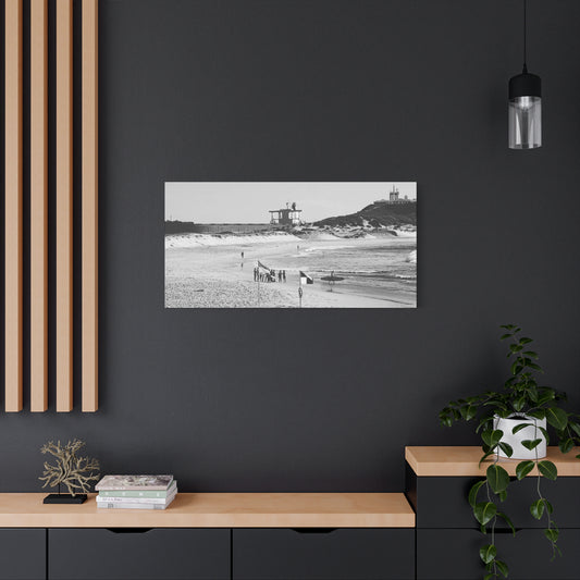 Nobbys Line-Up – Black & White Coastal Canvas