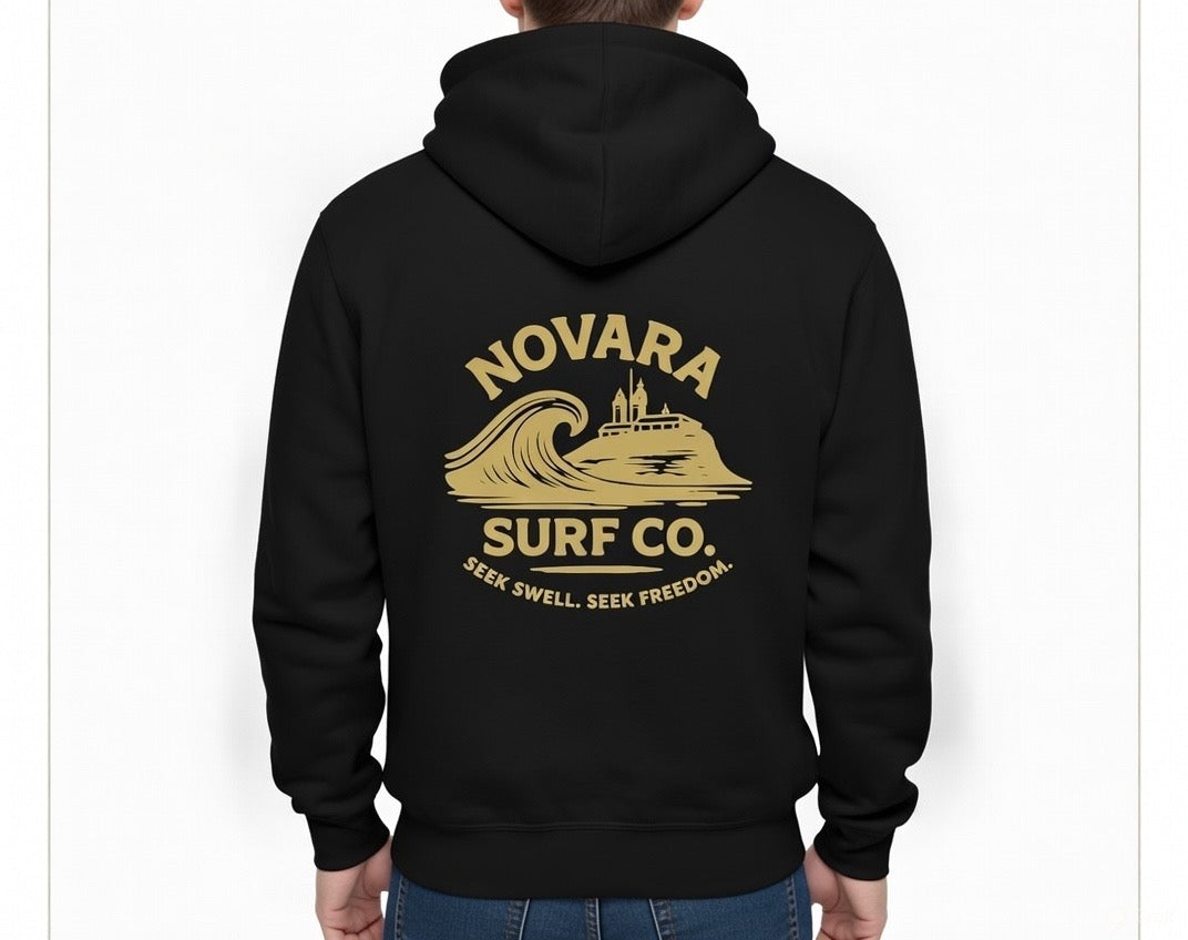 Novara Surf Co. Zip Hoodie – Vintage Wave Full-Zip Sweatshirt