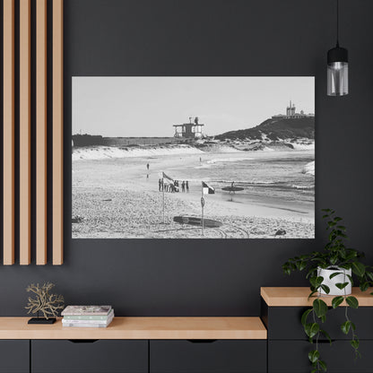 Nobbys Line-Up – Black & White Coastal Canvas