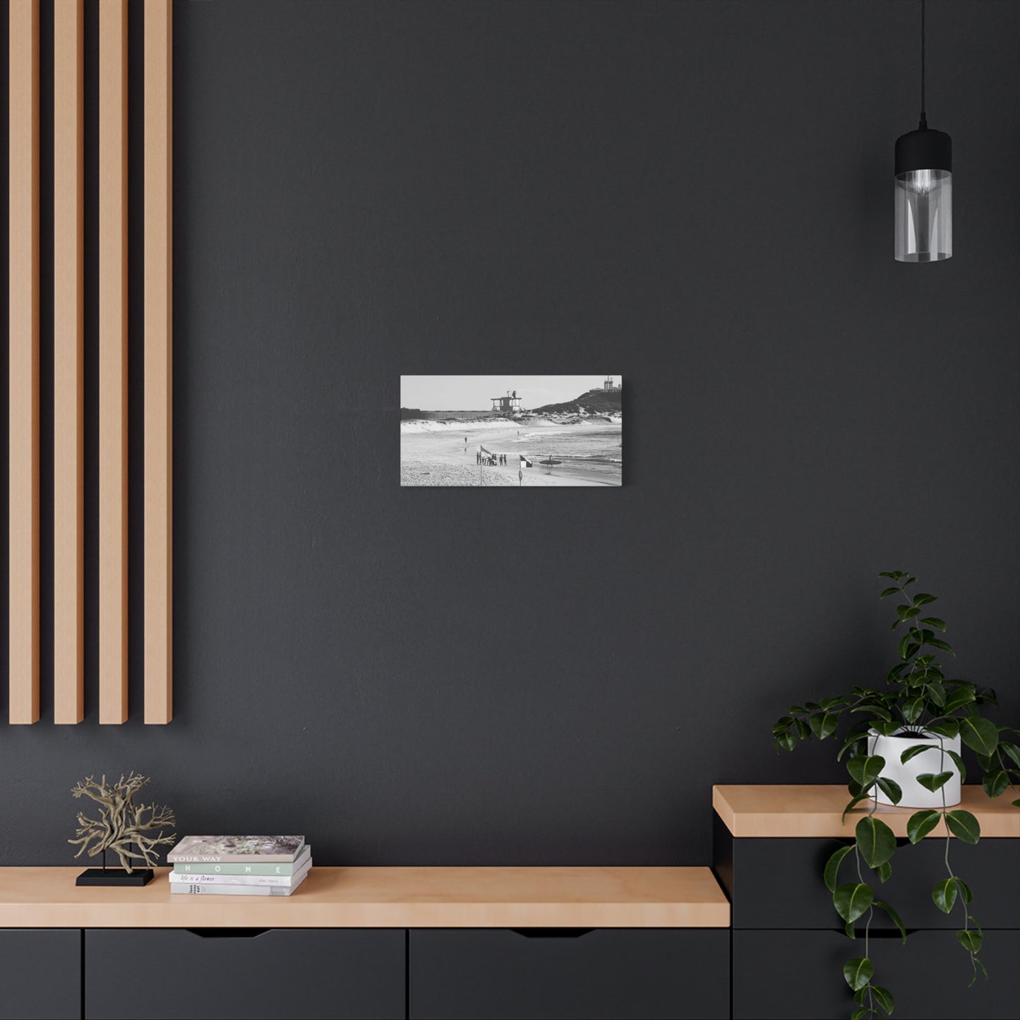 Nobbys Line-Up – Black & White Coastal Canvas