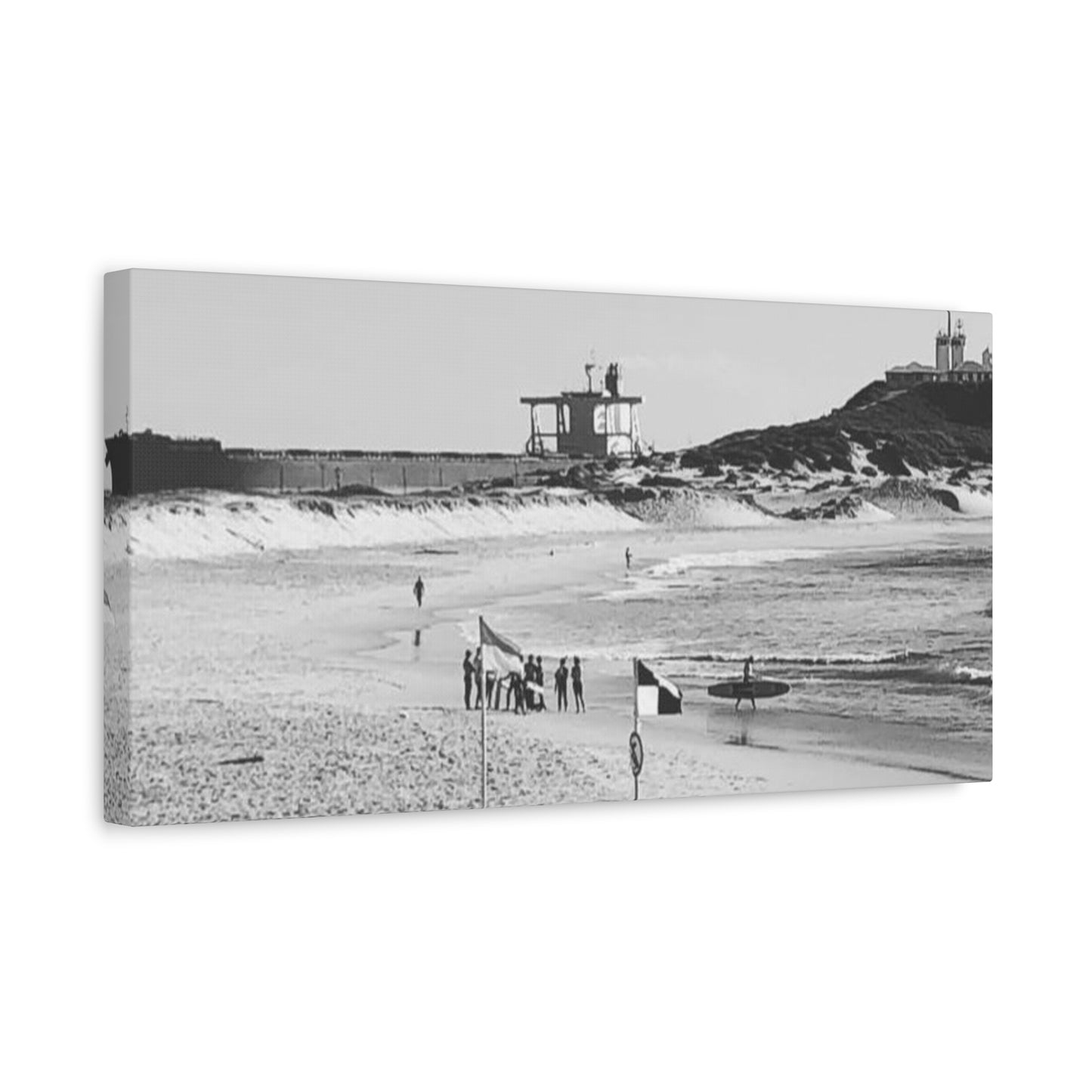 Nobbys Line-Up – Black & White Coastal Canvas