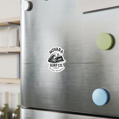 Novara Surf Co. Kiss-Cut Vinyl Sticker — Wave & Lighthouse Decal, “Seek Swell. Seek Freedom.”