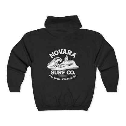 Novara Surf Co. Zip Hoodie – Vintage Wave Full-Zip Sweatshirt