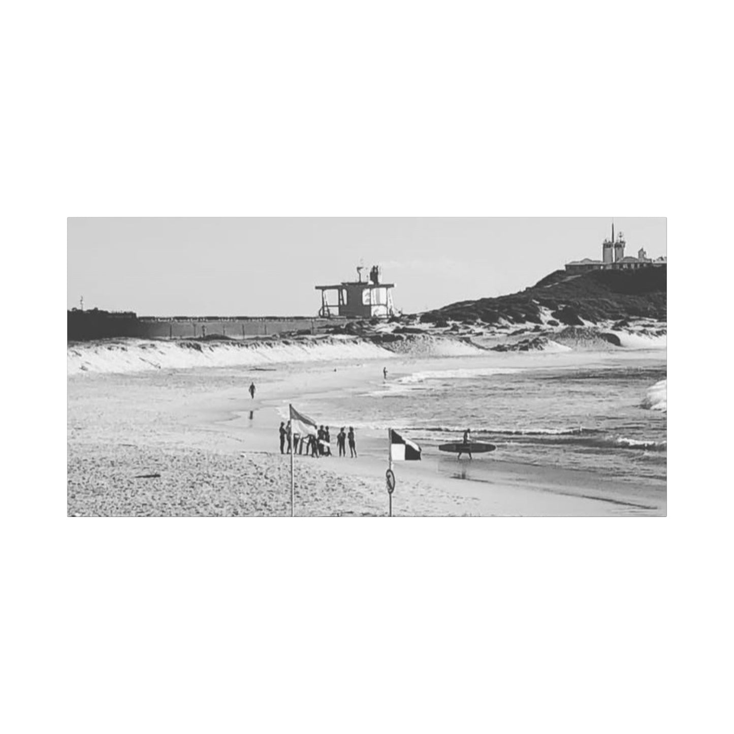 Nobbys Line-Up – Black & White Coastal Canvas