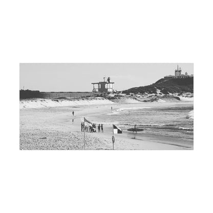 Nobbys Line-Up – Black & White Coastal Canvas
