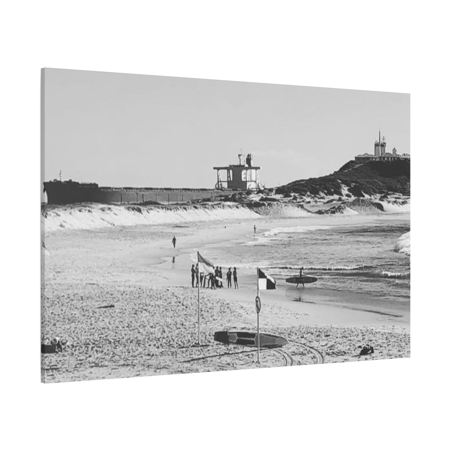 Nobbys Line-Up – Black & White Coastal Canvas