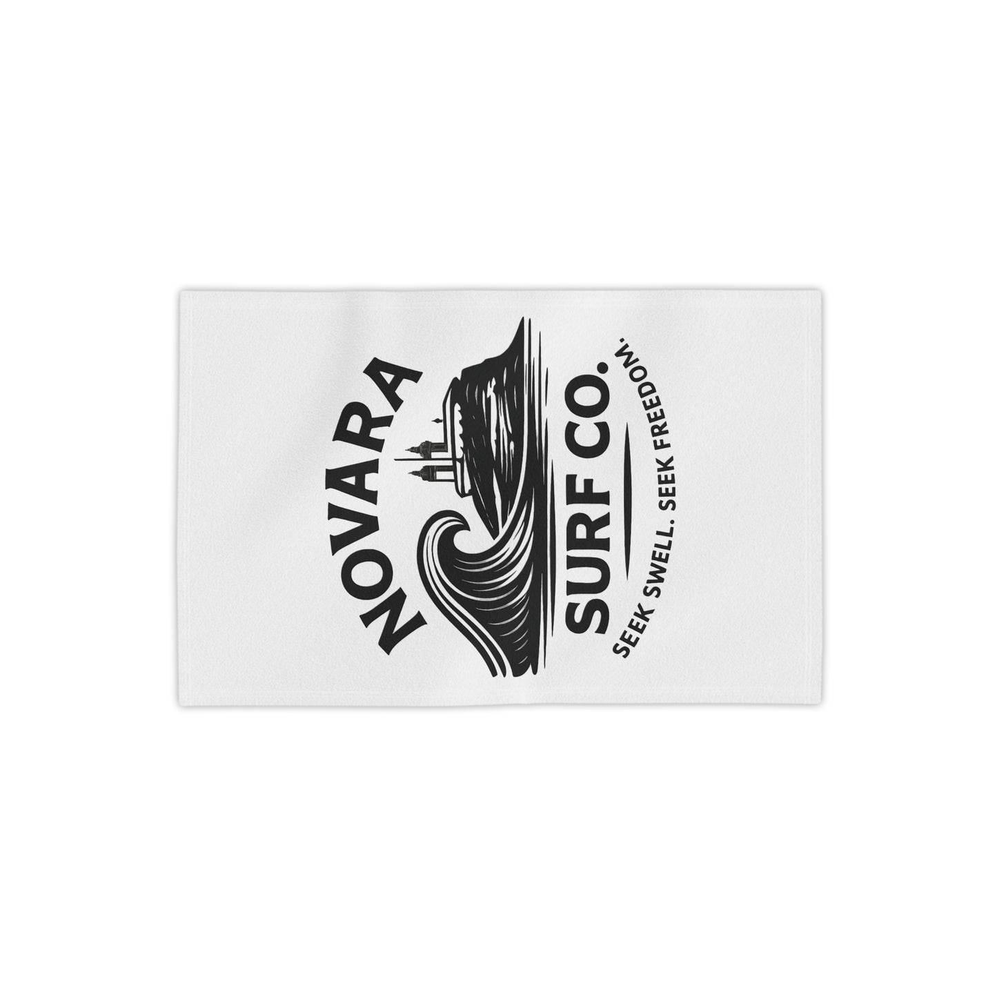 Novara Surf Co. Beach Towel — 'Seek Swell, Seek Freedom' Coastal Surf Logo Towel