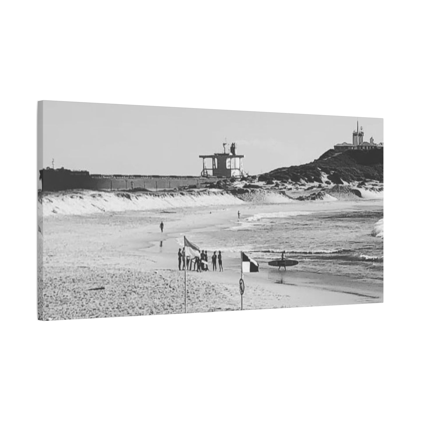 Nobbys Line-Up – Black & White Coastal Canvas